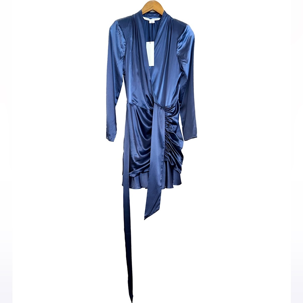 ✨HP!✨VERONICA BEARD | NWT Agatha Silk Ruched Minidress | Steel Blue Dress | 6 - Picture 5 of 14